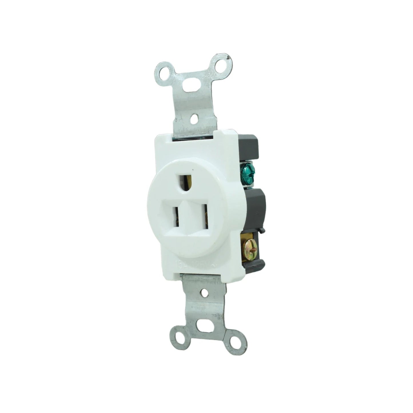 Contacto eléctrico sencillo aterrizado blanco para instalación en pared, 15A 125V