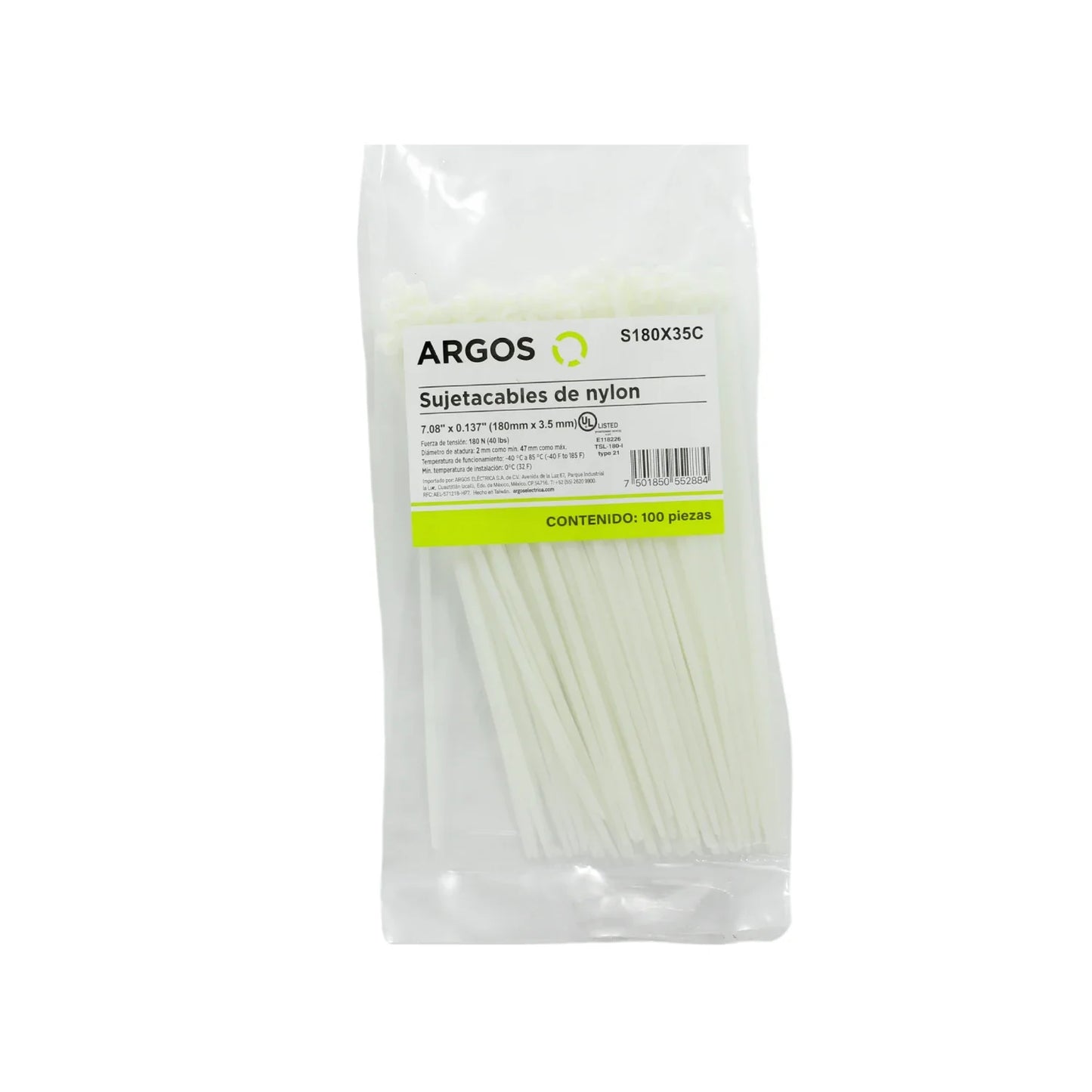 Cincho 7" (17.78 cm) blanco 100 piezas Argos S180X35C