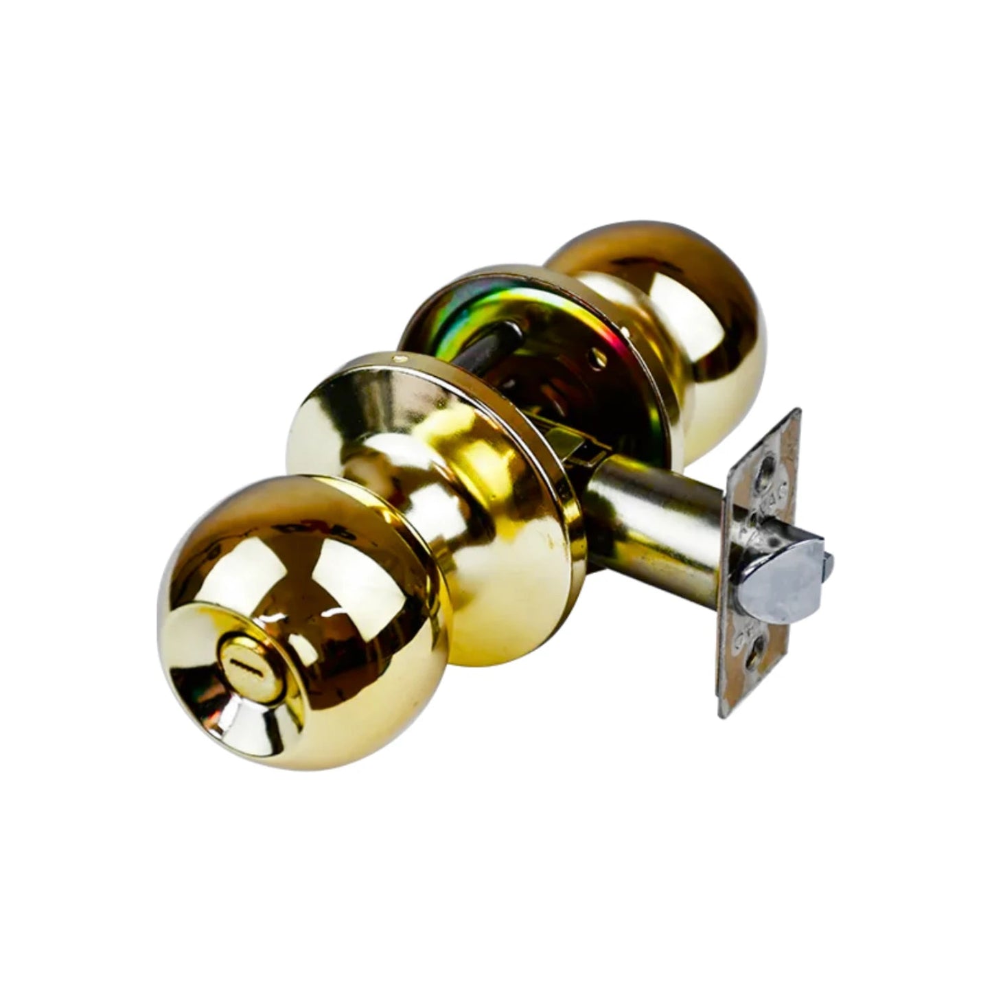 Cerradura esfera dorada para baño con cilindro de llave y pestillo para puerta
