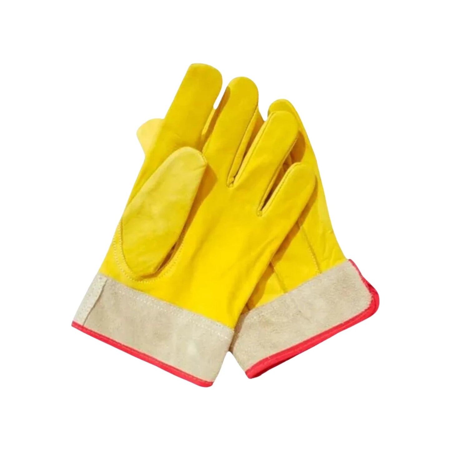 Guantes de piel amarillos cortos para trabajo pesado y protección manual en ferretería