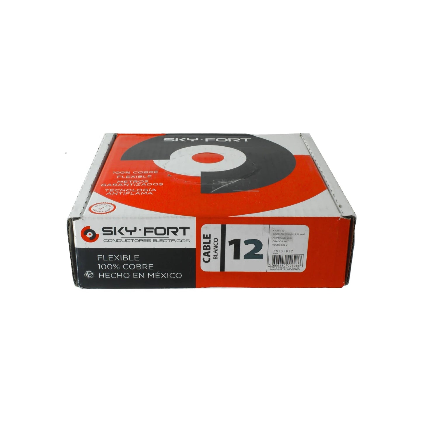 Cable eléctrico flexible blanco Sky Fort calibre 12, 100% cobre y tecnología antiflama