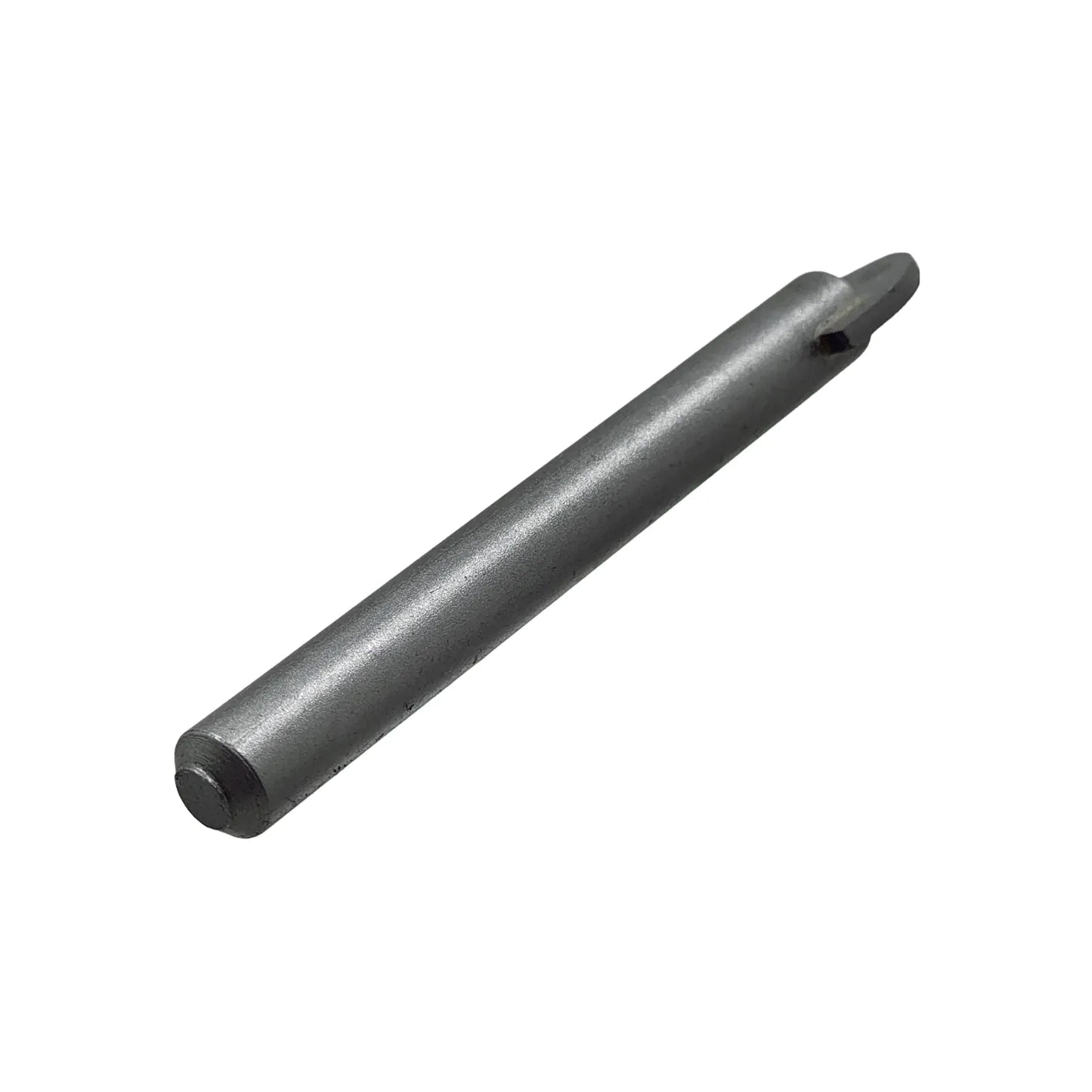 Pasador de acero cilíndrico gris con tope lateral para mecanismos de ferretería y ensambles industriales.