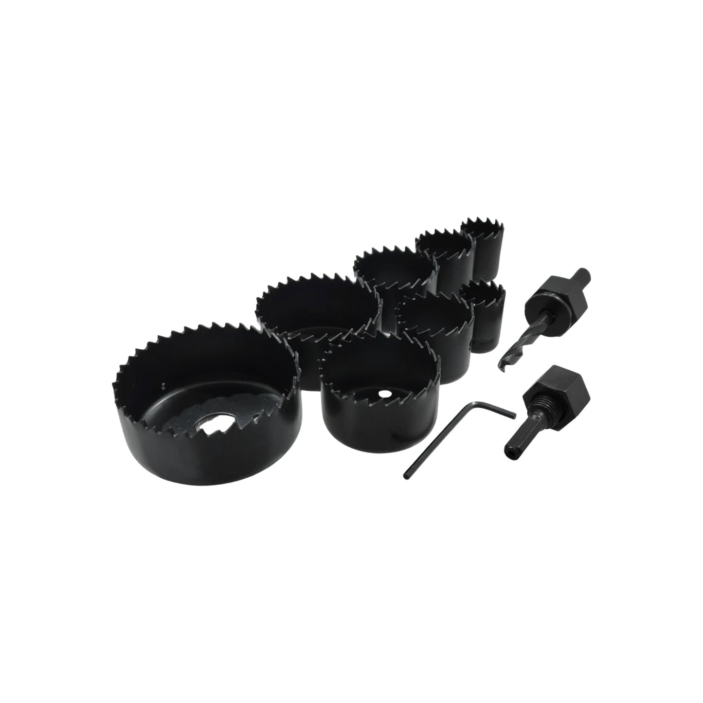 Juego de 11 cortacírculos negros para taladro, incluye brocas centradoras y llave hexagonal. Para madera.