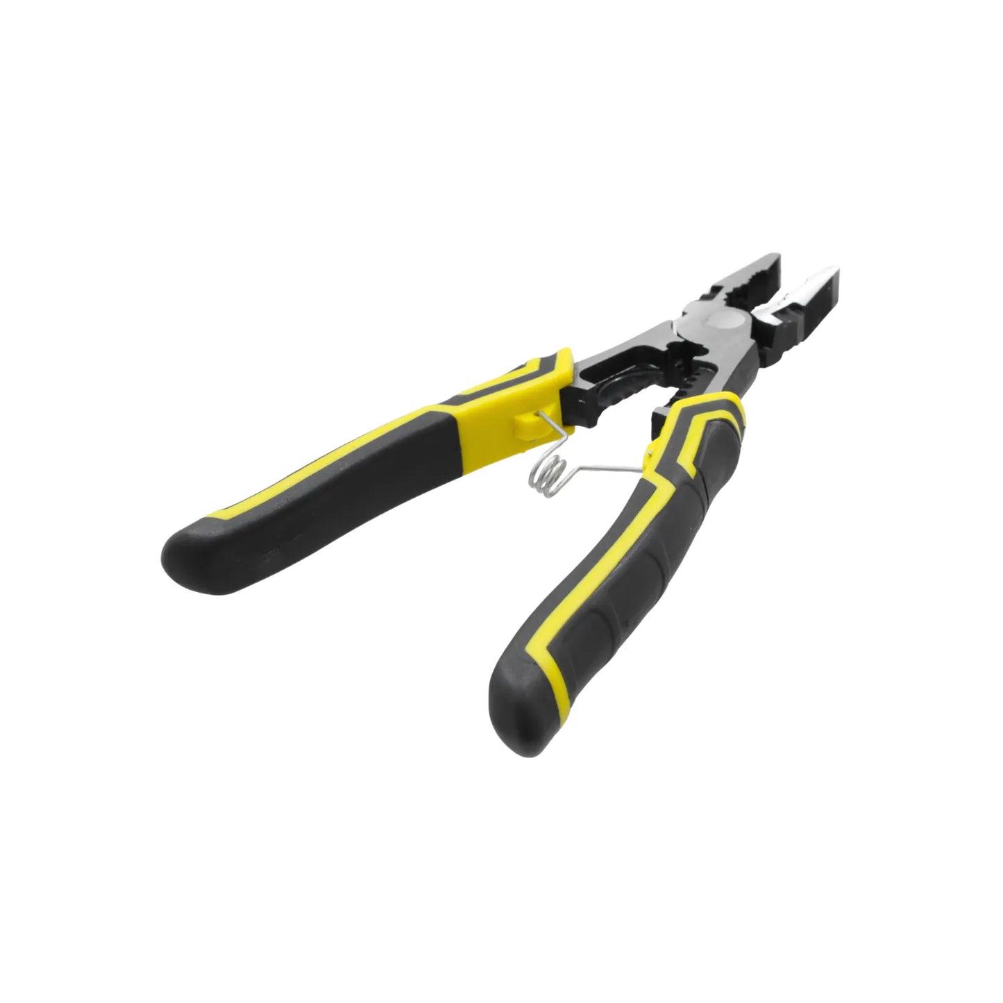 Alicate pelacables multifuncional con mango ergonómico amarillo y negro para trabajos eléctricos profesionales