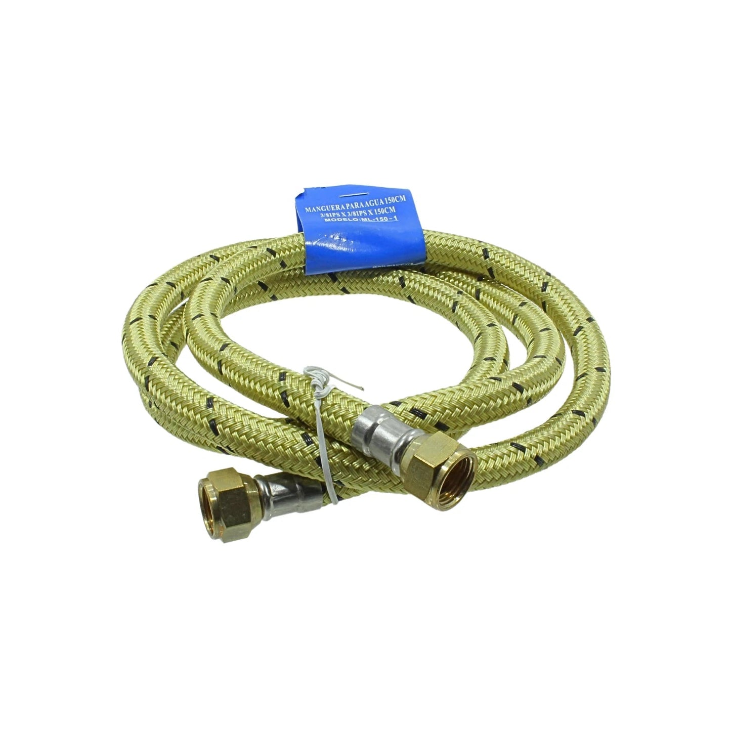 Manguera de agua flexible trenzada dorada 150cm, conectores de latón 3/8 IPS para plomería.