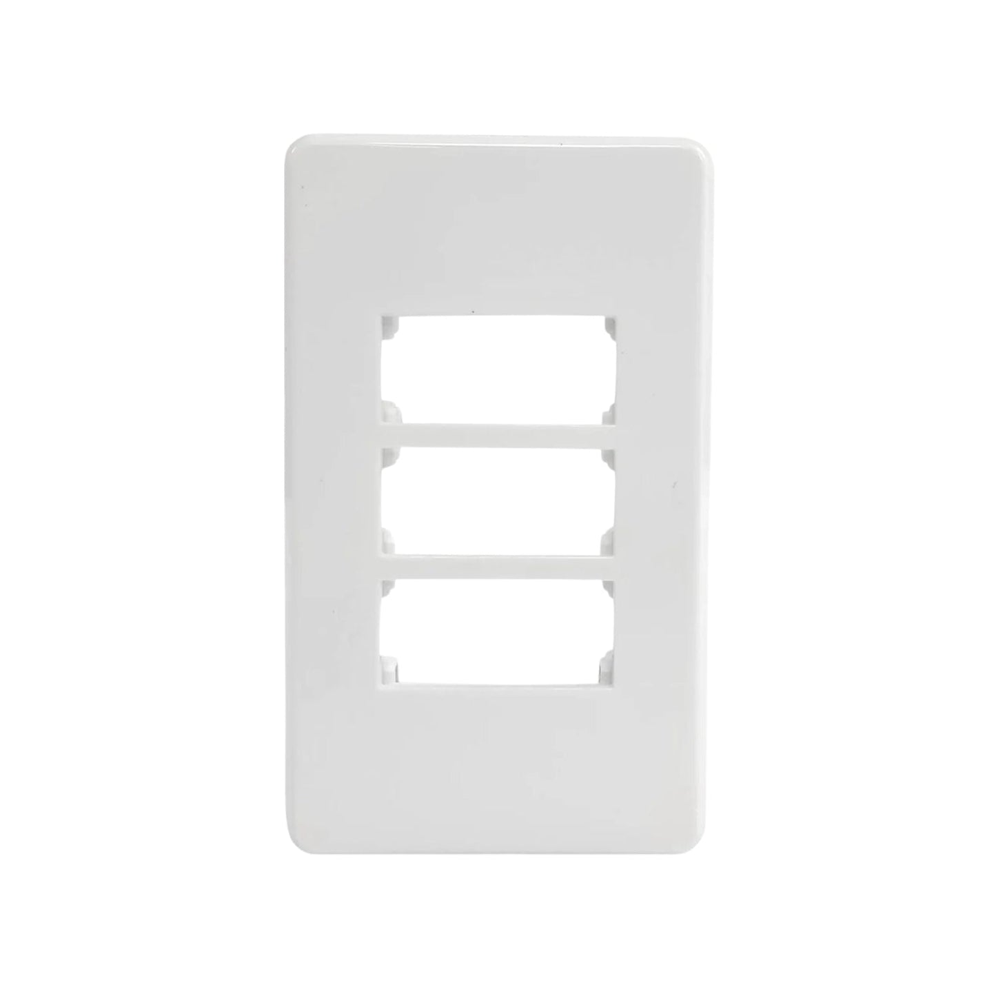 Placa frontal blanca de 3 ventanas para interruptores, tomas de corriente o conectores de red