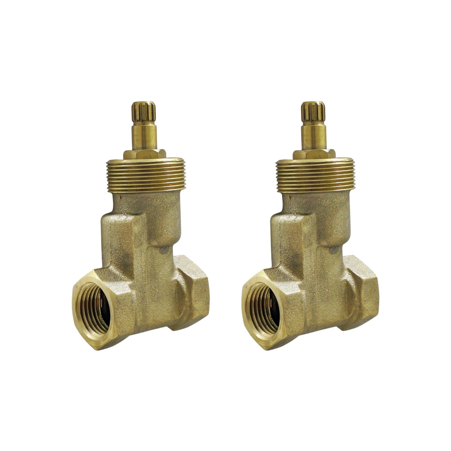 Par de llaves de latón roscables para regadera, válvulas de cierre de agua en plomería.