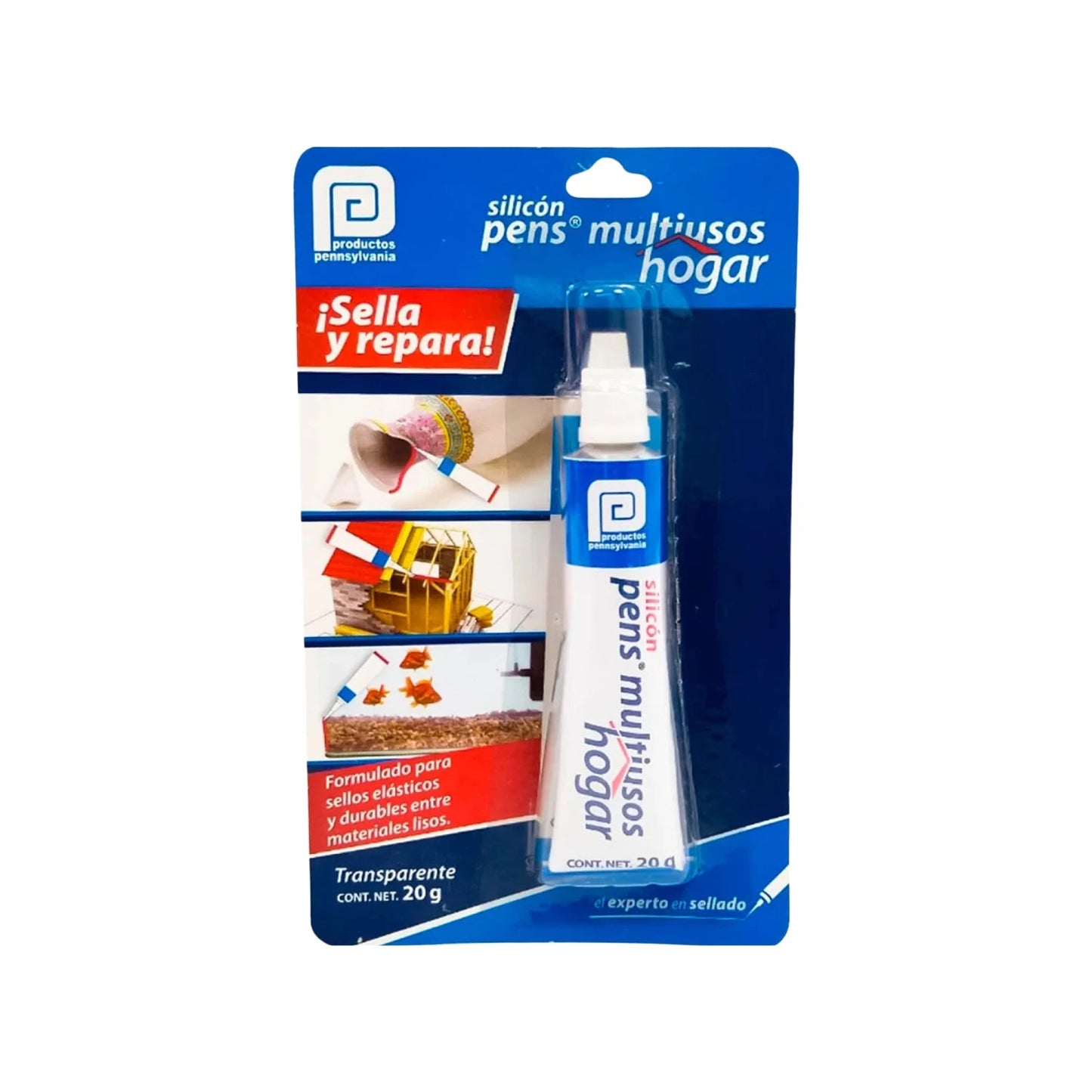 Silicón transparente multiusos Pennsylvania 20g para sellar, reparar y crear sellos elásticos durables en hogar.