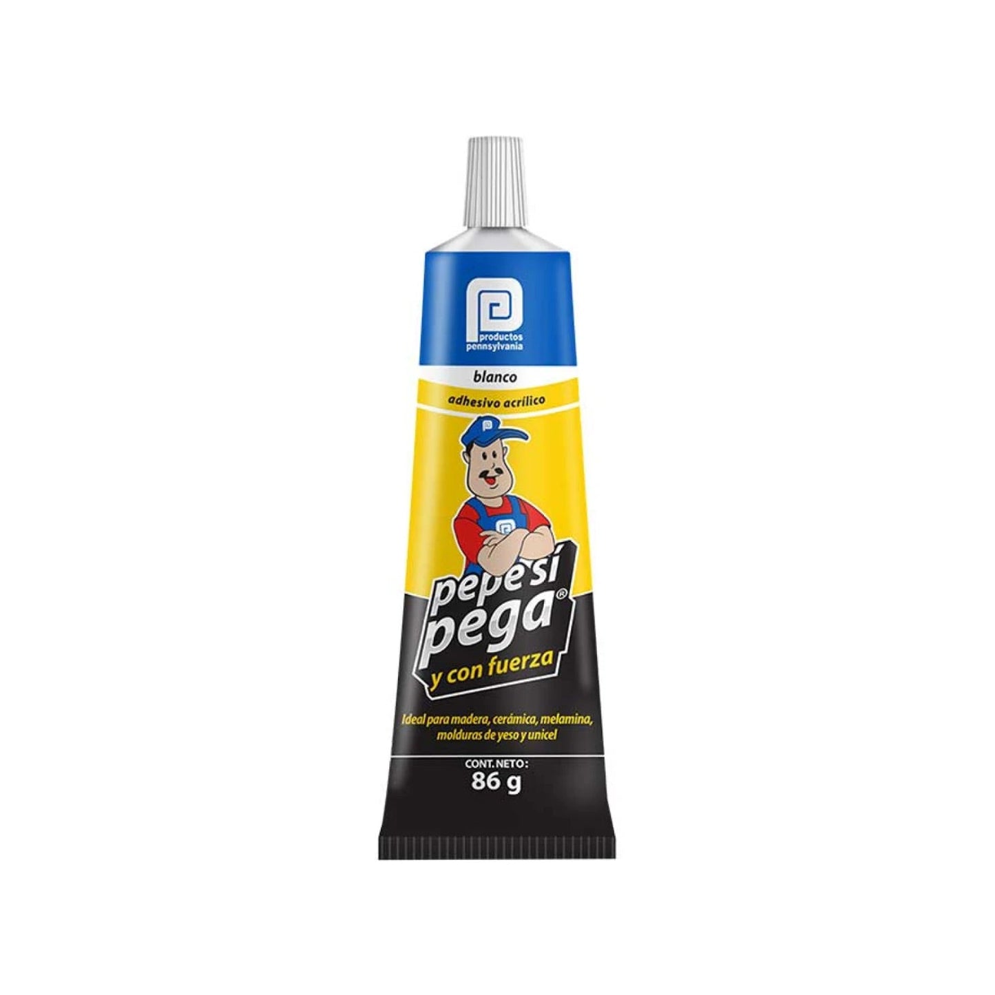 Adhesivo acrílico blanco Pepe si Pega 86g, fuerte para madera, cerámica, melamina, yeso y unicel