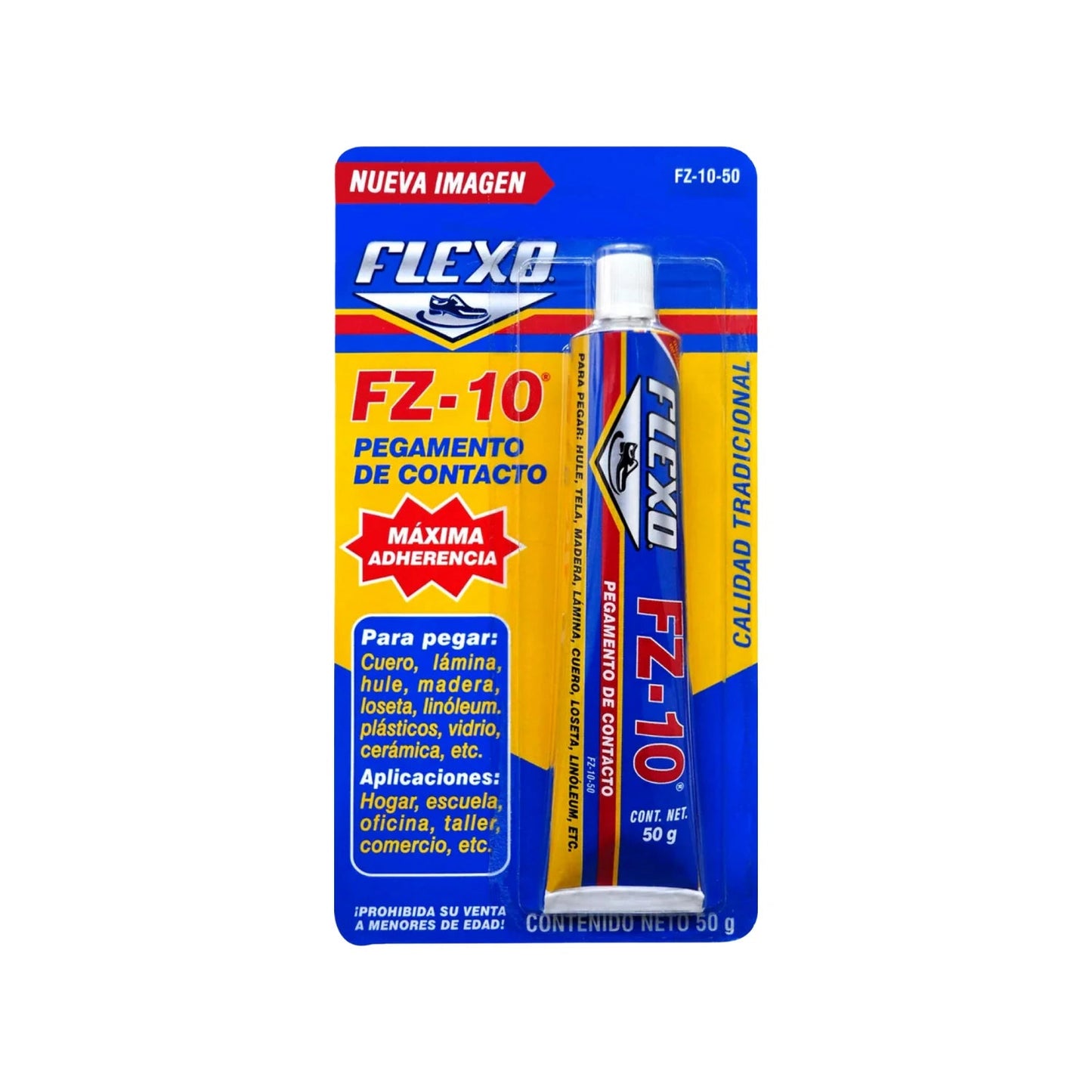 Pegamento de contacto Flexo FZ-10 de 50ml, máxima adherencia para cuero, madera, plásticos, vidrio y cerámica.