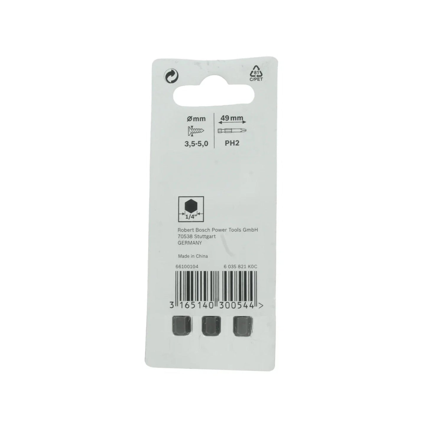 Juego de 3 puntas Bosch PH2 de 49mm para atornillar, vástago hexagonal 1/4 pulgada, color negro