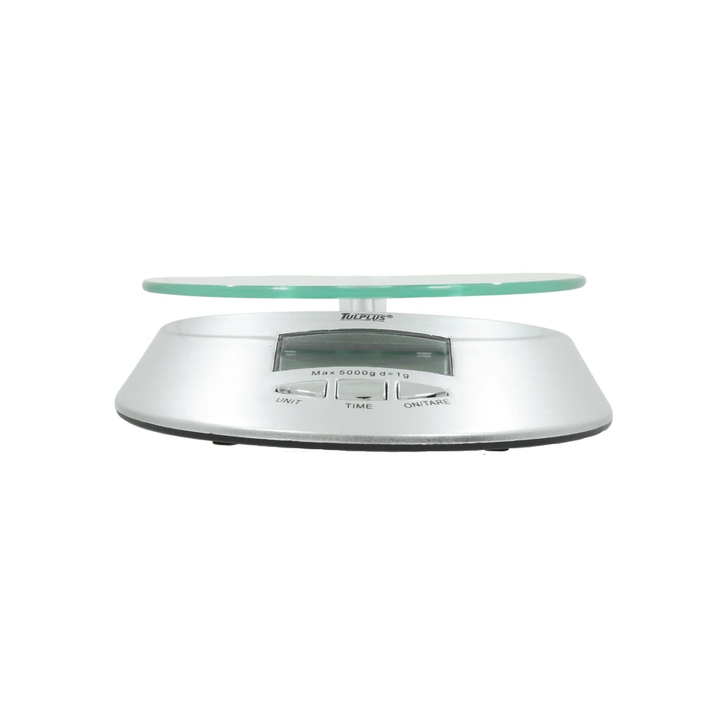 Báscula digital de cocina Tulplus 5kg con charola de vidrio plateada para alimentos y repostería