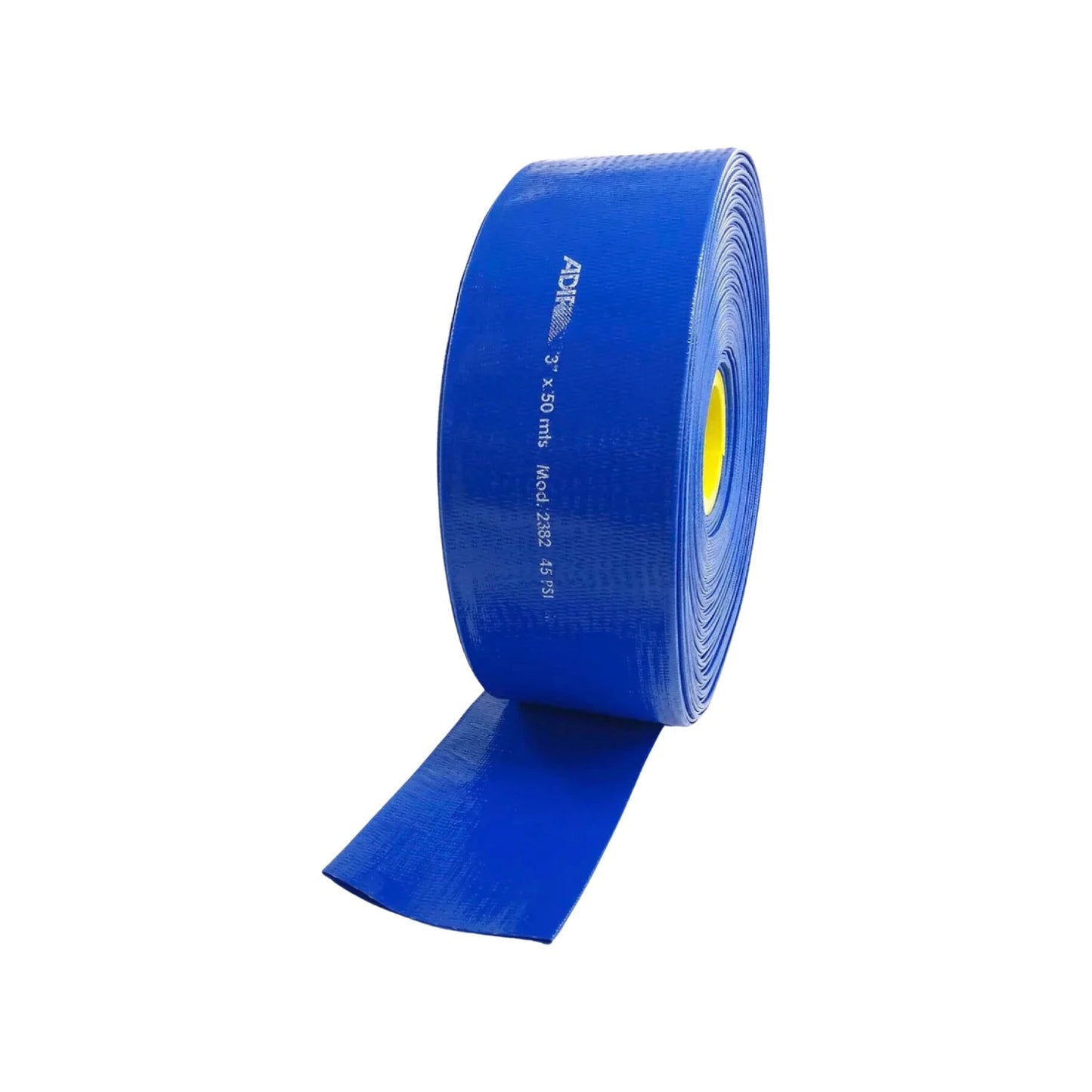 Manguera plana PVC azul Adir 3"x50m 45 PSI para riego, descarga y bombeo de agua Mod. 2382