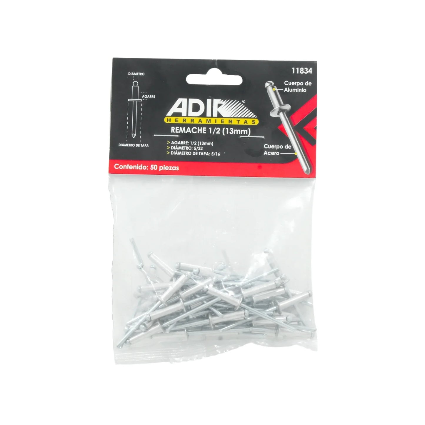 Remache 5/32"x5/16"x1/2" (13 mm) 50 piezas Adir 11834