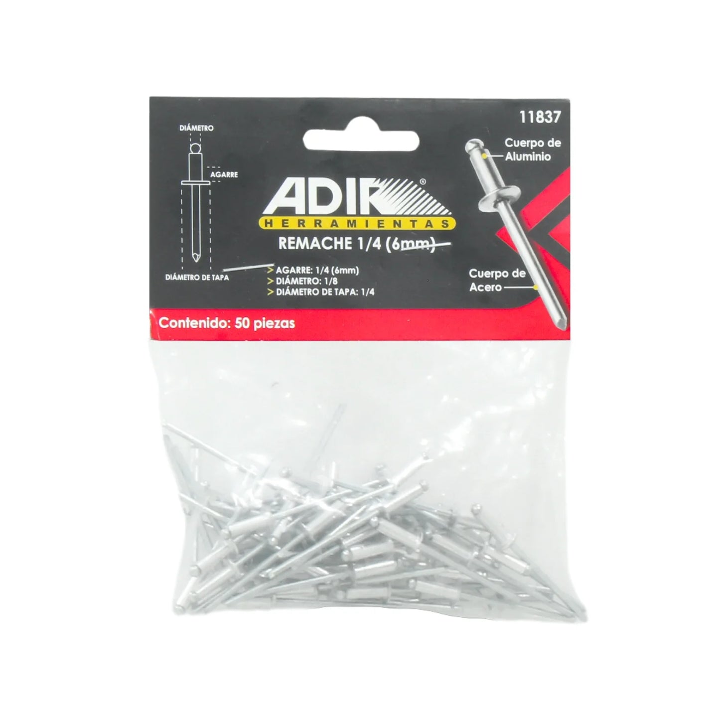 Remache 1/8"x1/8"x1/4" (06 mm) 50 piezas Adir 11837