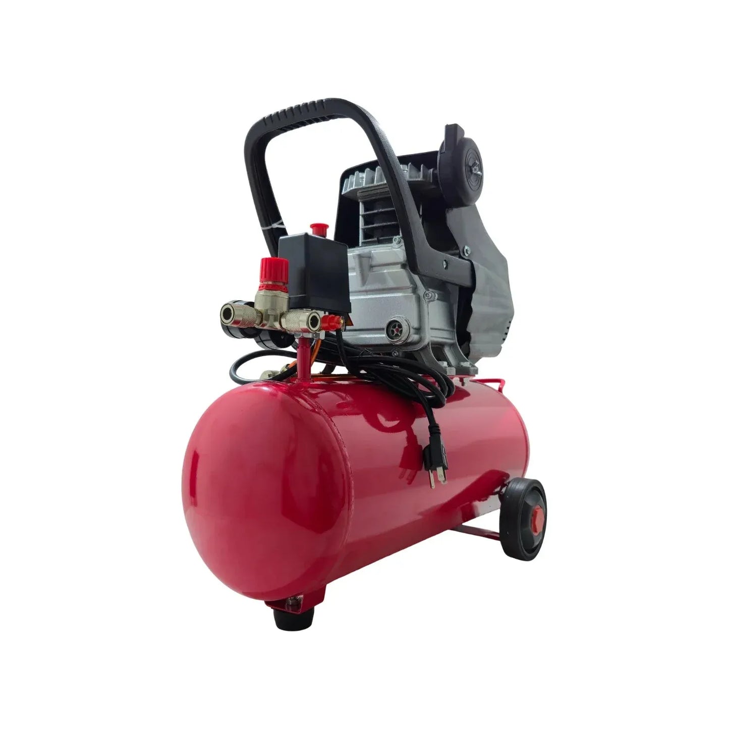 Compresor de aire eléctrico portátil con tanque horizontal de 24 litros, color rojo, para herramientas neumáticas y taller
