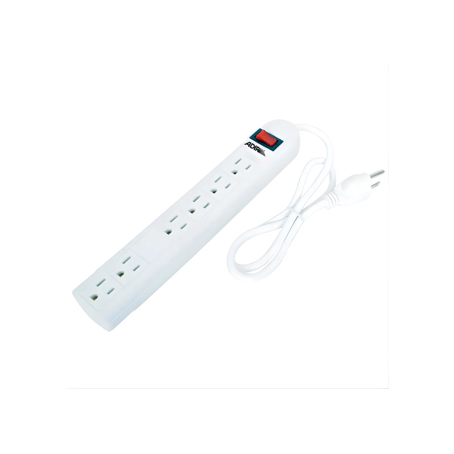 Multicontacto Adir blanco de 6 tomas polarizadas con supresor de picos y botón de encendido/apagado.