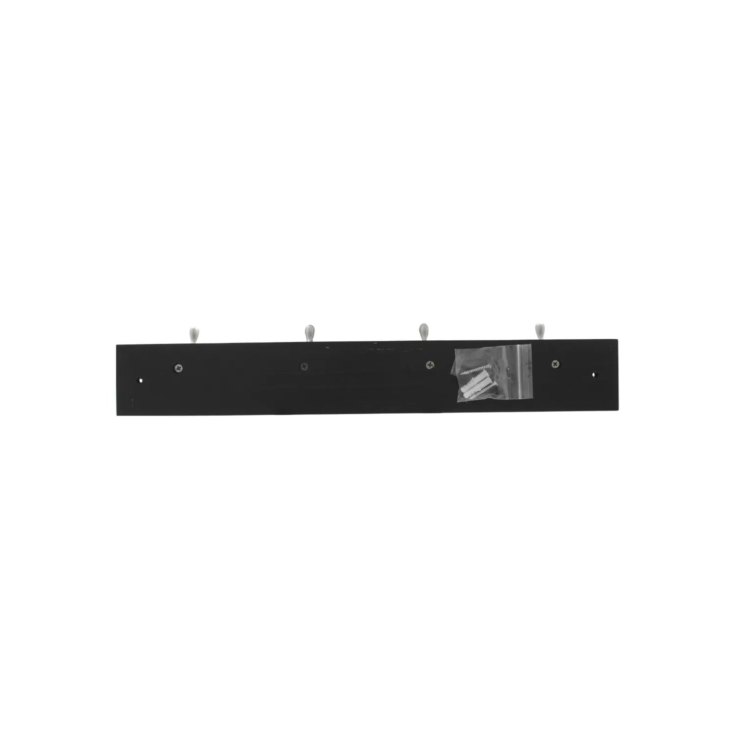 Perchero de pared negro con 4 ganchos metálicos plateados y kit de montaje con tornillos y tacos para el hogar