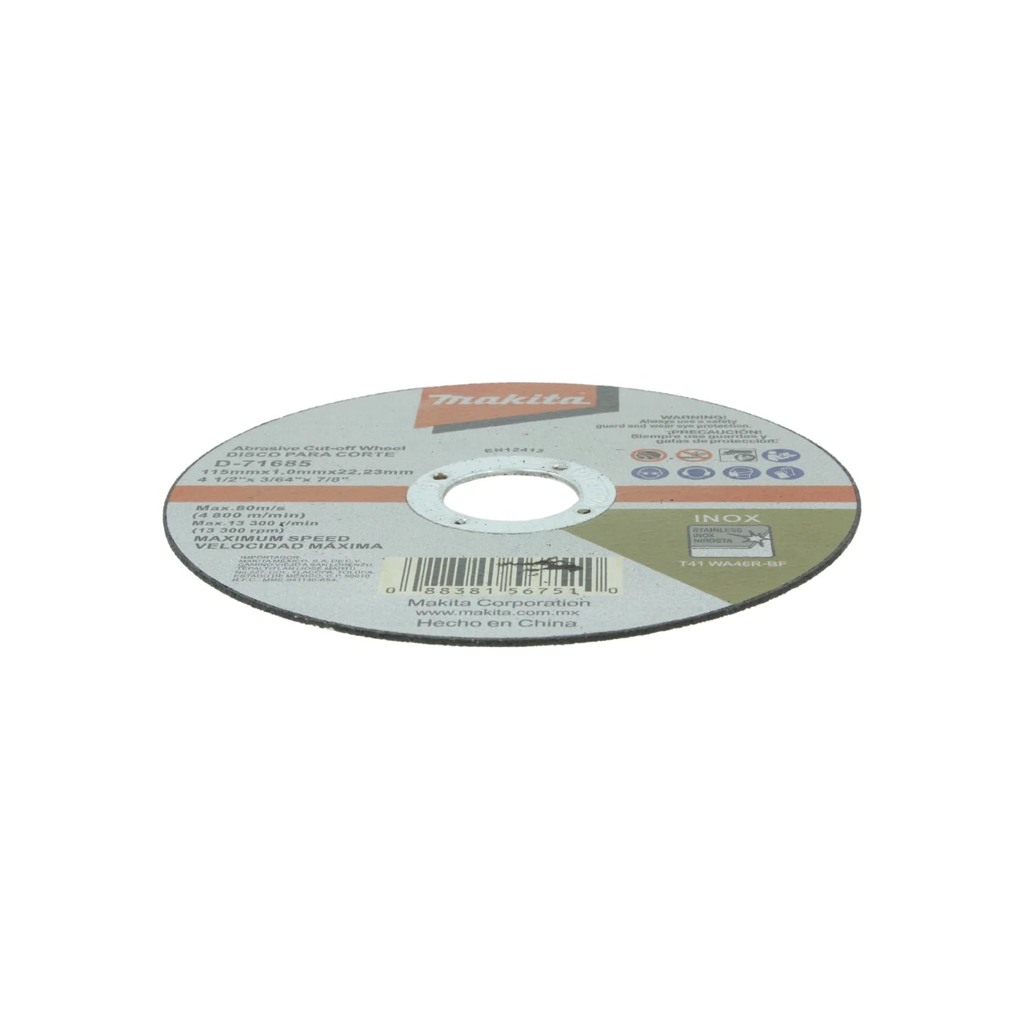 Disco 4 1/2" corte acero inoxidable Makita D-71685