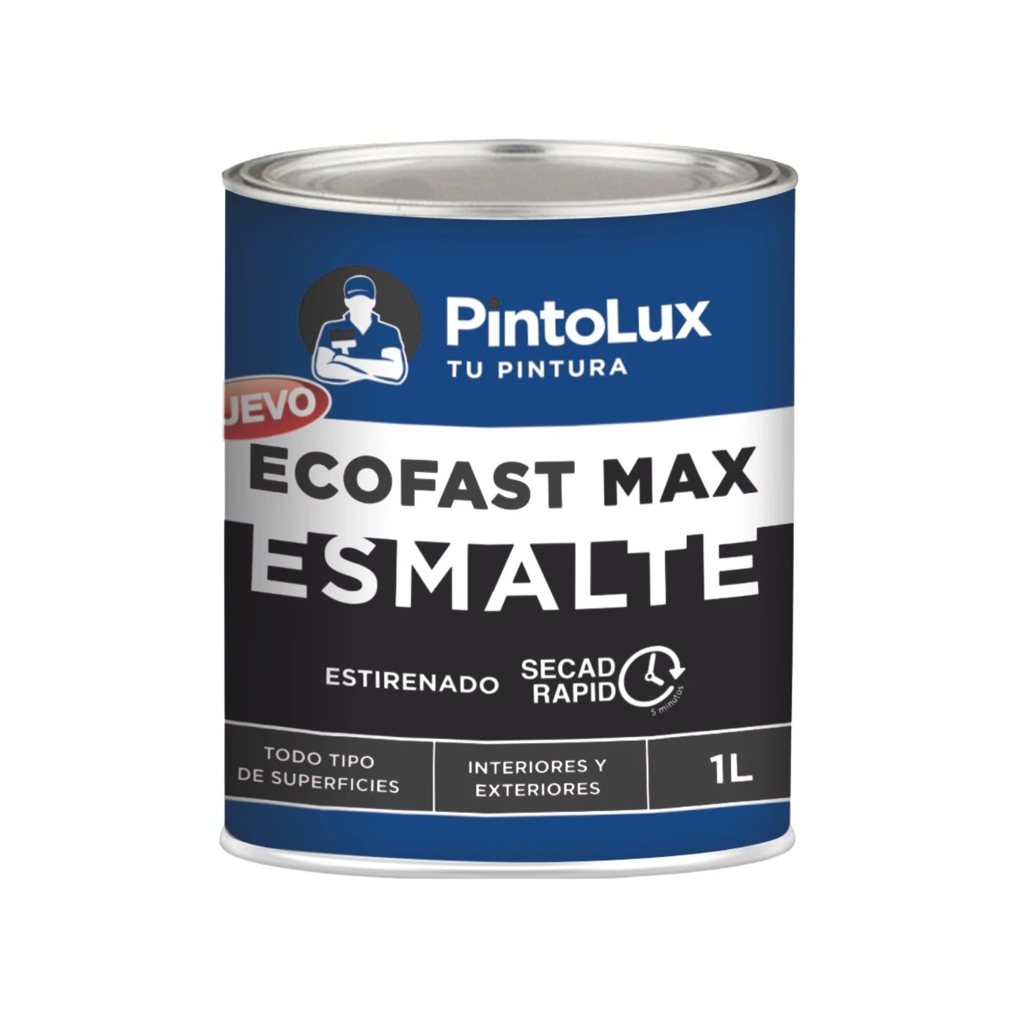 PintoLux esmalte negro EcoFast Max 1L secado rápido 5 min, multi-superficie interior y exterior, alta resistencia