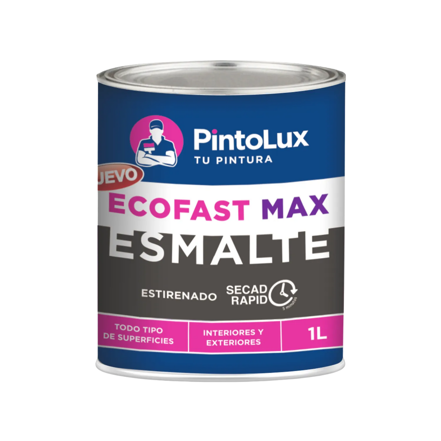 Pintura esmalte PintoLux EcoFast Max 1L secado rápido 5 minutos, multisuperficies interiores y exteriores