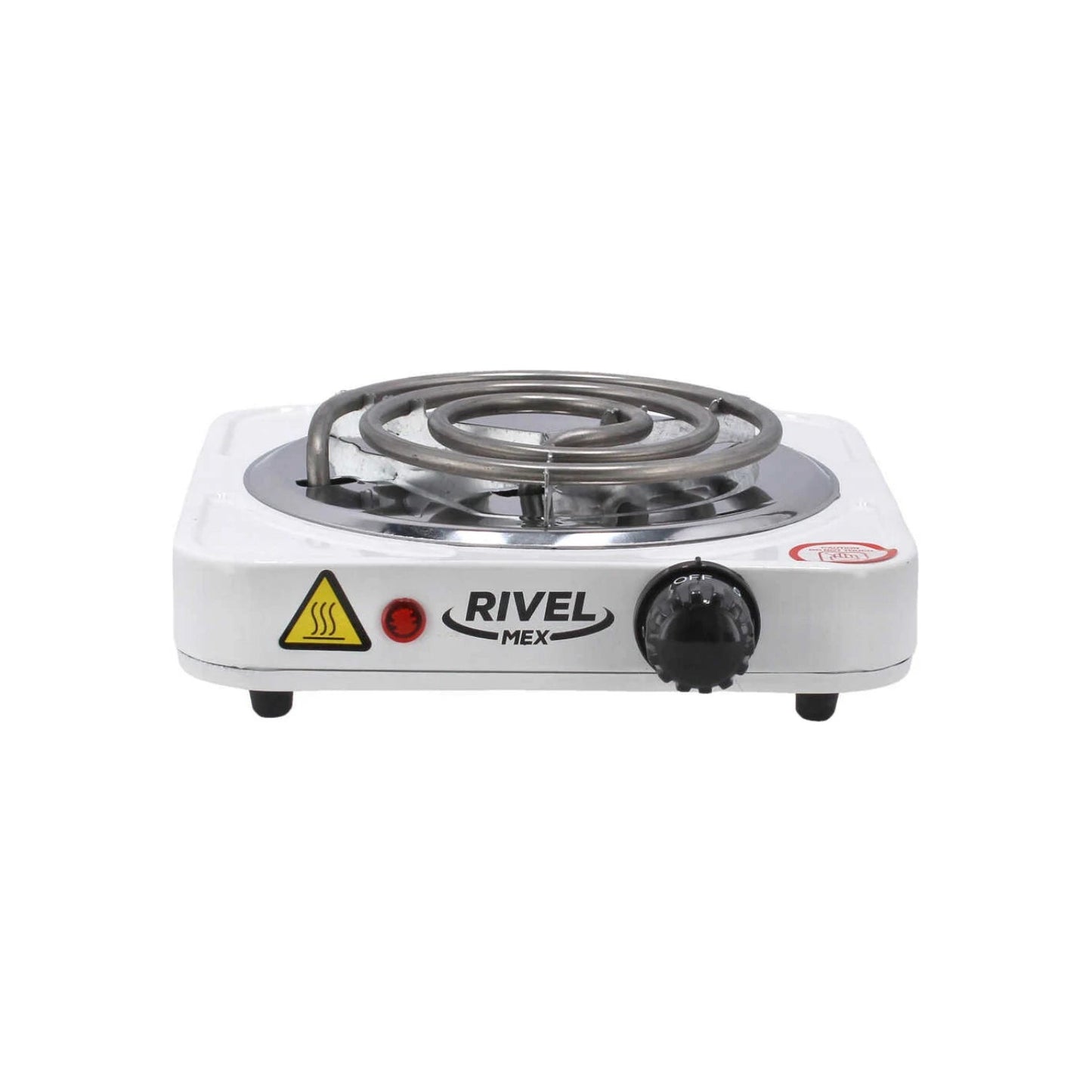 Parrilla eléctrica portátil Rivelmex de 1 quemador, color blanco.