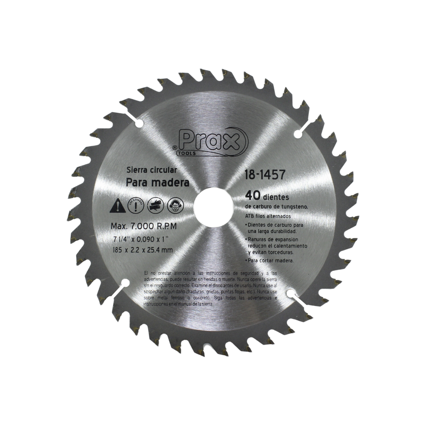 Disco sierra circular 7 1/4" de 40 dientes para madera Prax 18-1457