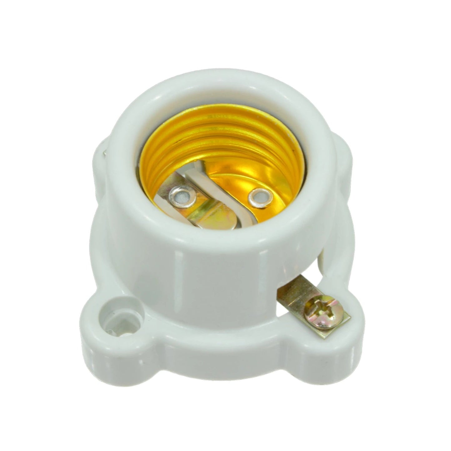 Socket portalámparas de porcelana blanco, rosca E27/E26, con base para montaje superficial y conexiones de tornillo