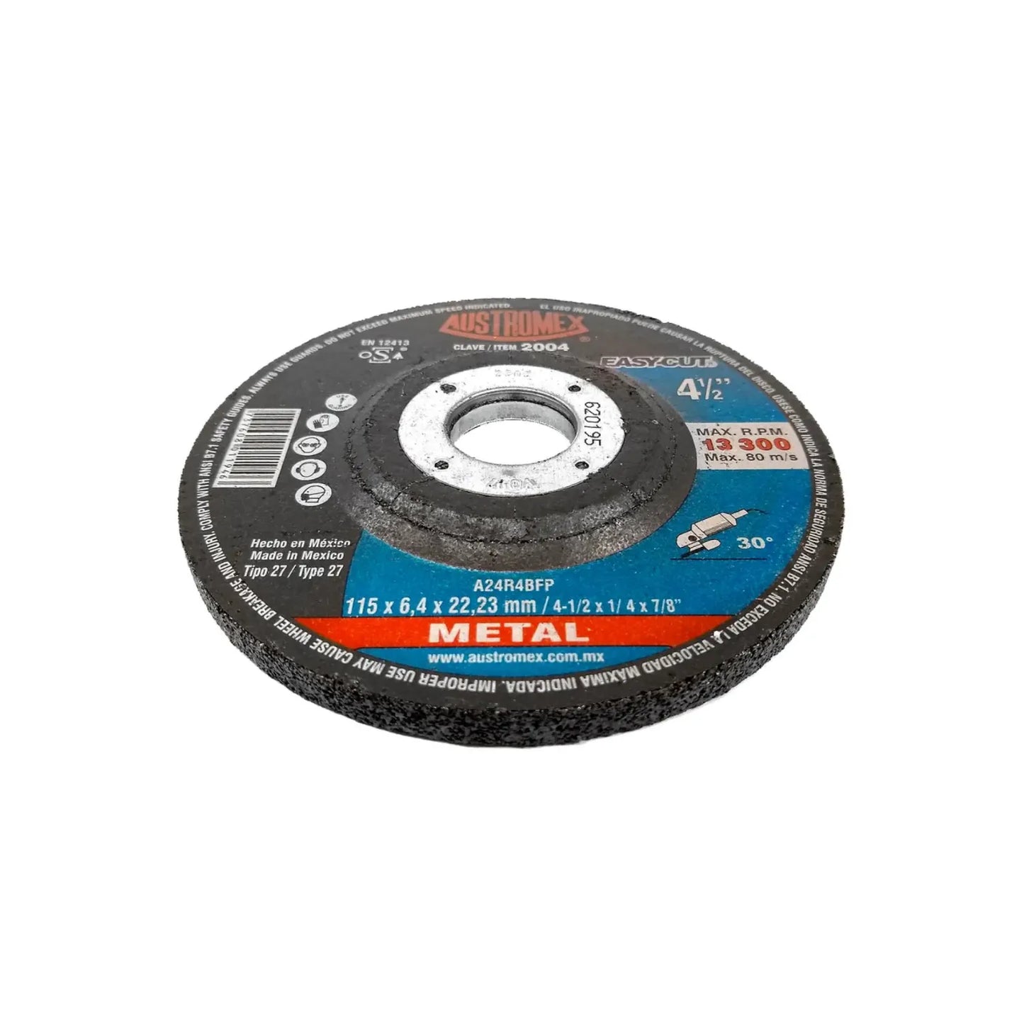 Disco de desbaste para metal Austromex 4 1/2 pulgadas tipo 27 grueso 1/4 pulgada para esmeril angular