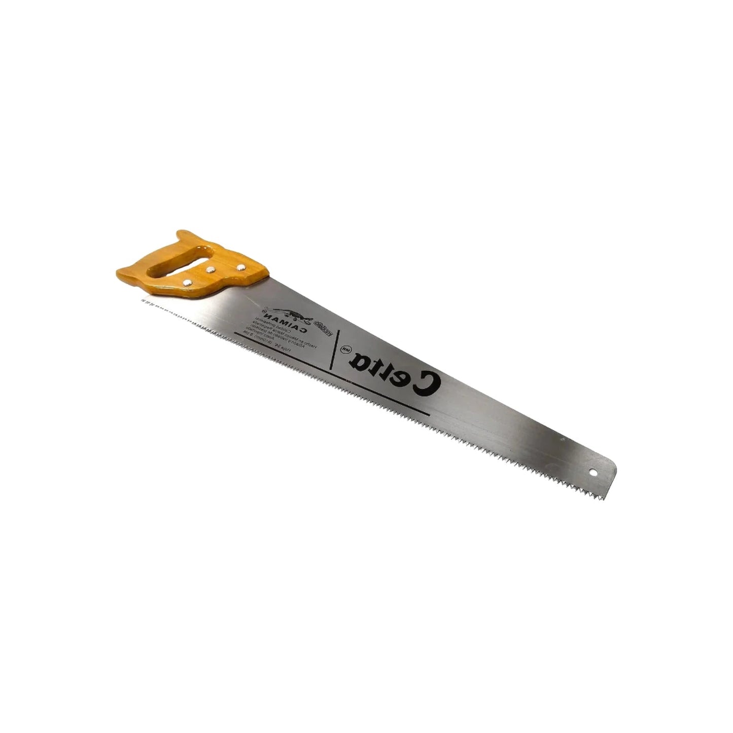 Serrote Celta Caimán con mango de madera claro y hoja dentada de metal para corte de madera