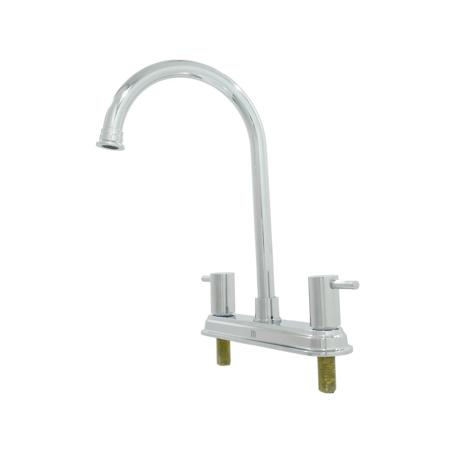 Mezcladora para fregadero cromada con cuello de ganso, dos manerales de palanca, instalación de dos orificios
