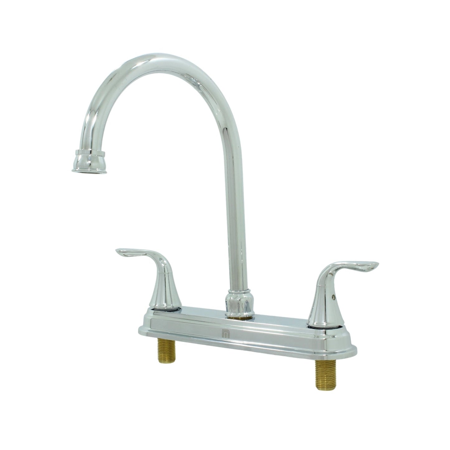 Mezcladora de fregadero cromada con cuello de ganso y dos manijas, para cocina