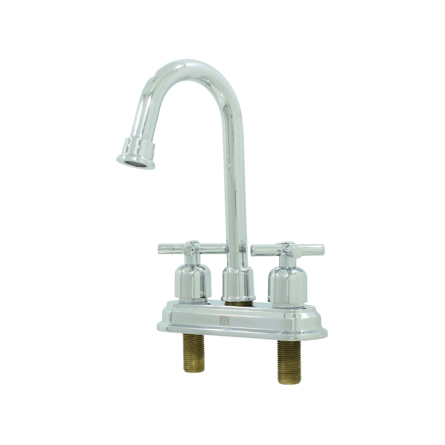 Mezcladora de lavabo cromada con dos manijas de cruz y cuello de ganso