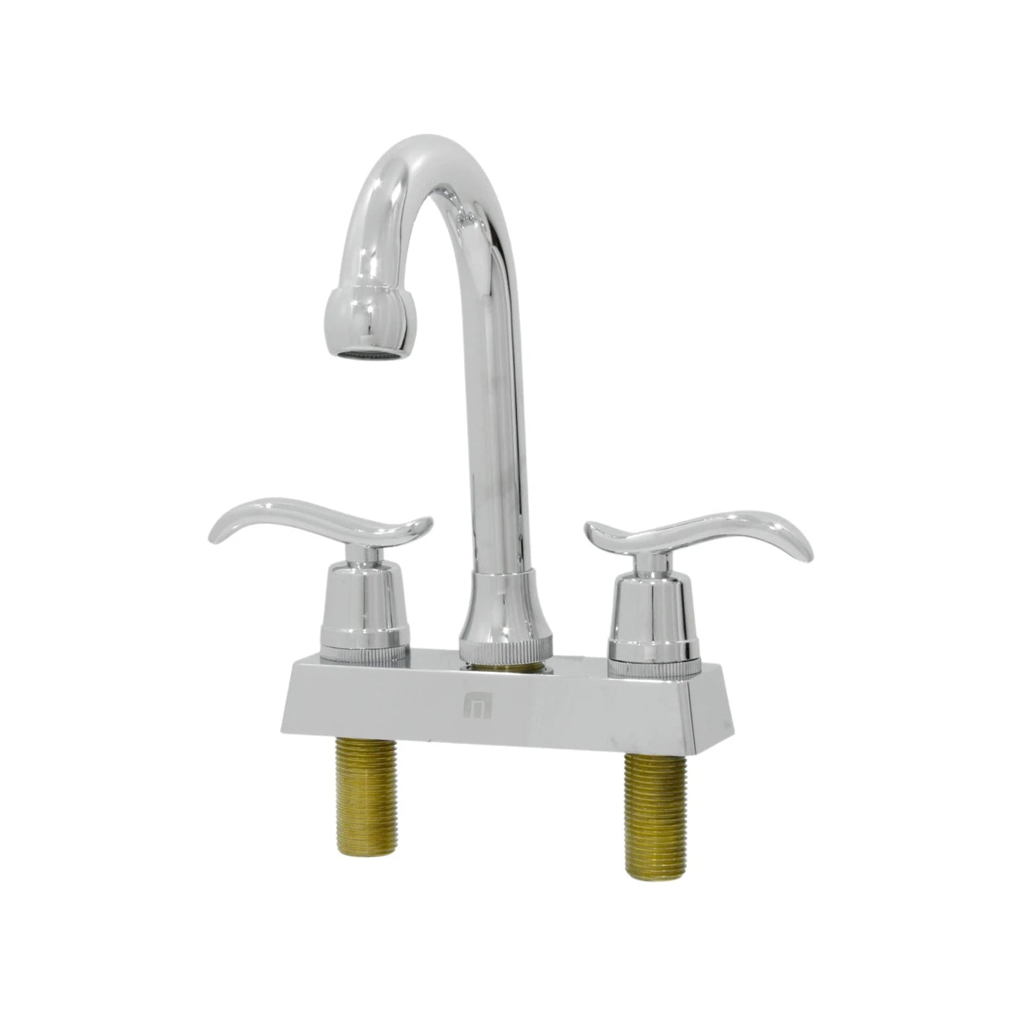 Mezcladora cromada para lavabo, doble manija de palanca. Grifo de baño con spout alto curvo y acabado brillante.