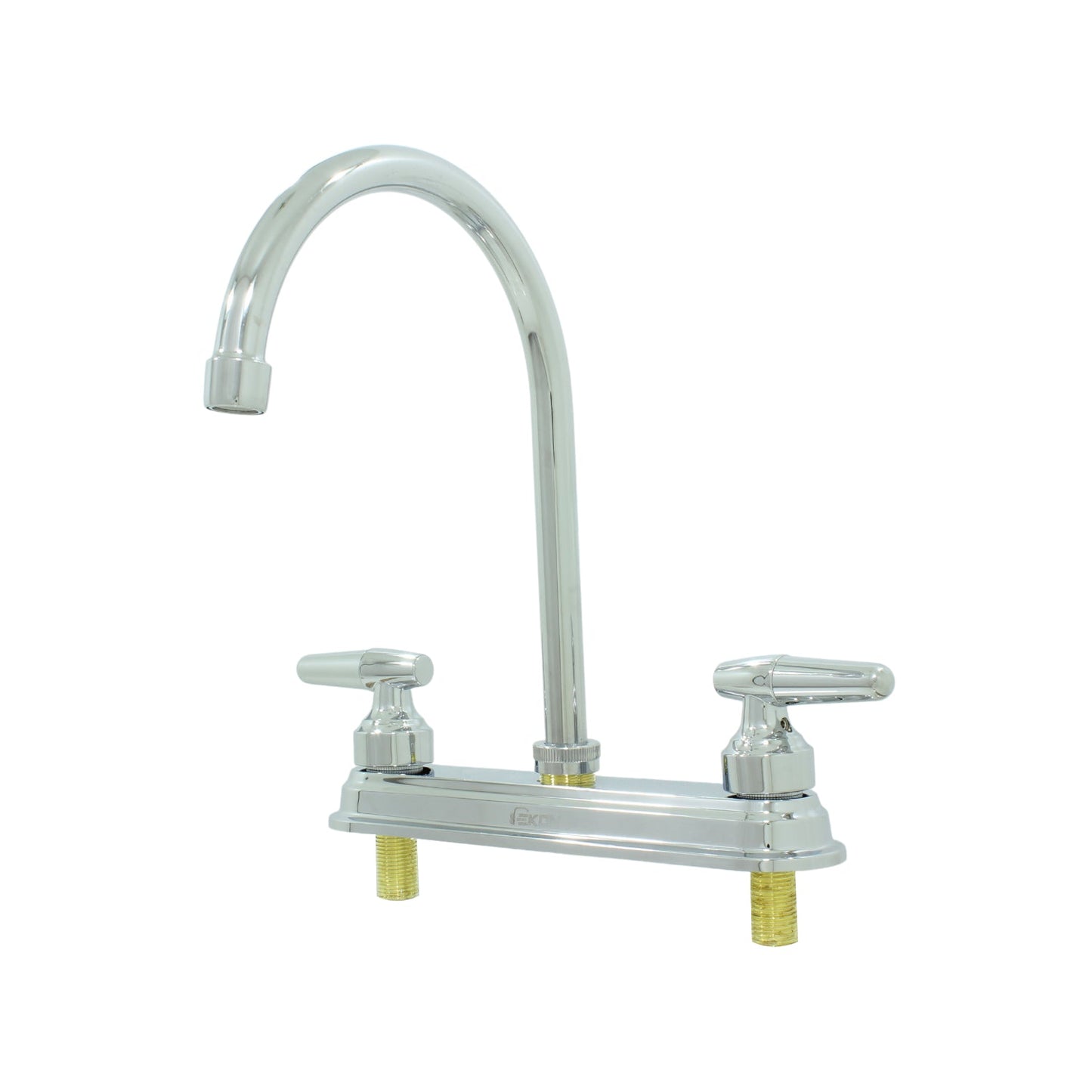 Mezcladora Ekon para fregadero de 8" cromada con cuello de ganso y manerales de palanca.