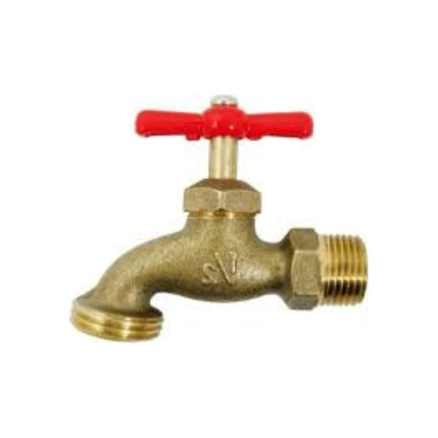 Grifo de jardín de bronce con manija roja, llave de nariz roscada para conexión de manguera