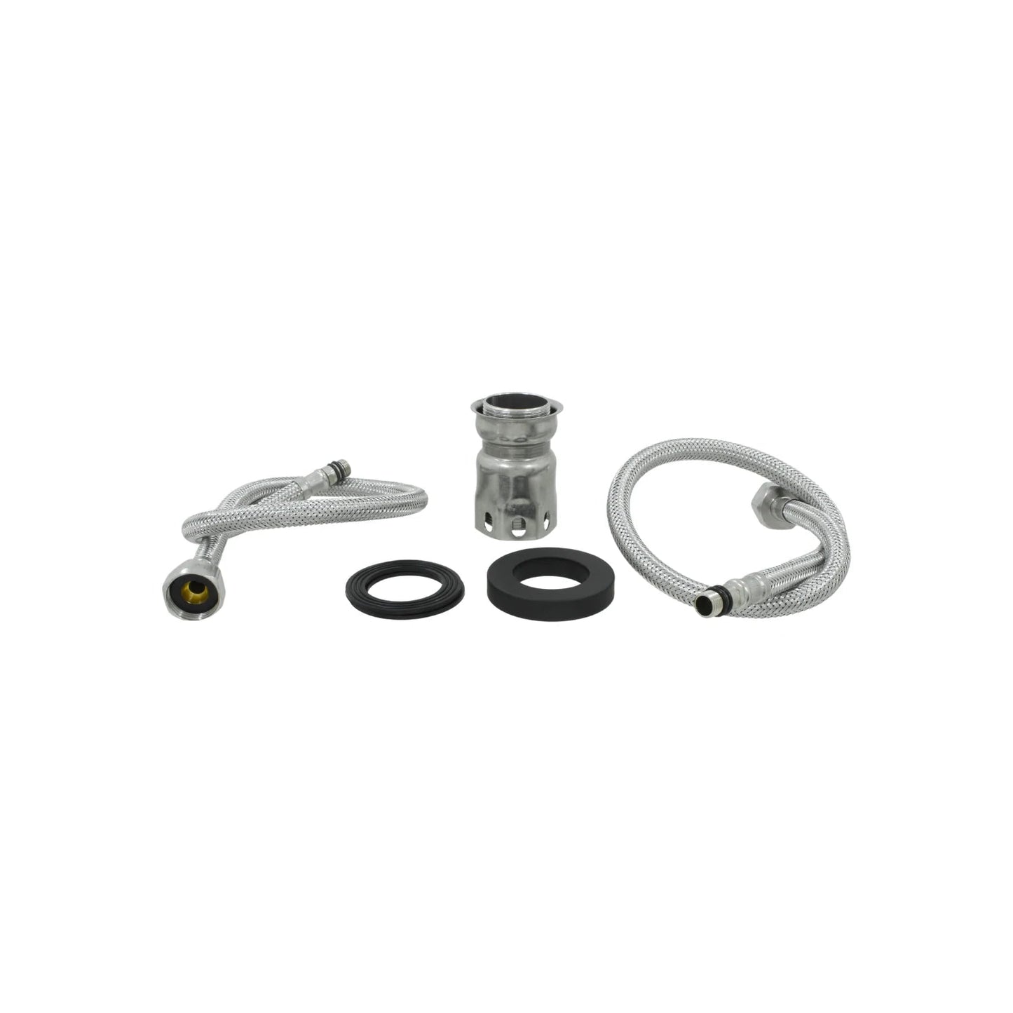 Mangueras flexibles de acero, tuerca de fijación y empaques negros para instalación de mezcladora de fregadero