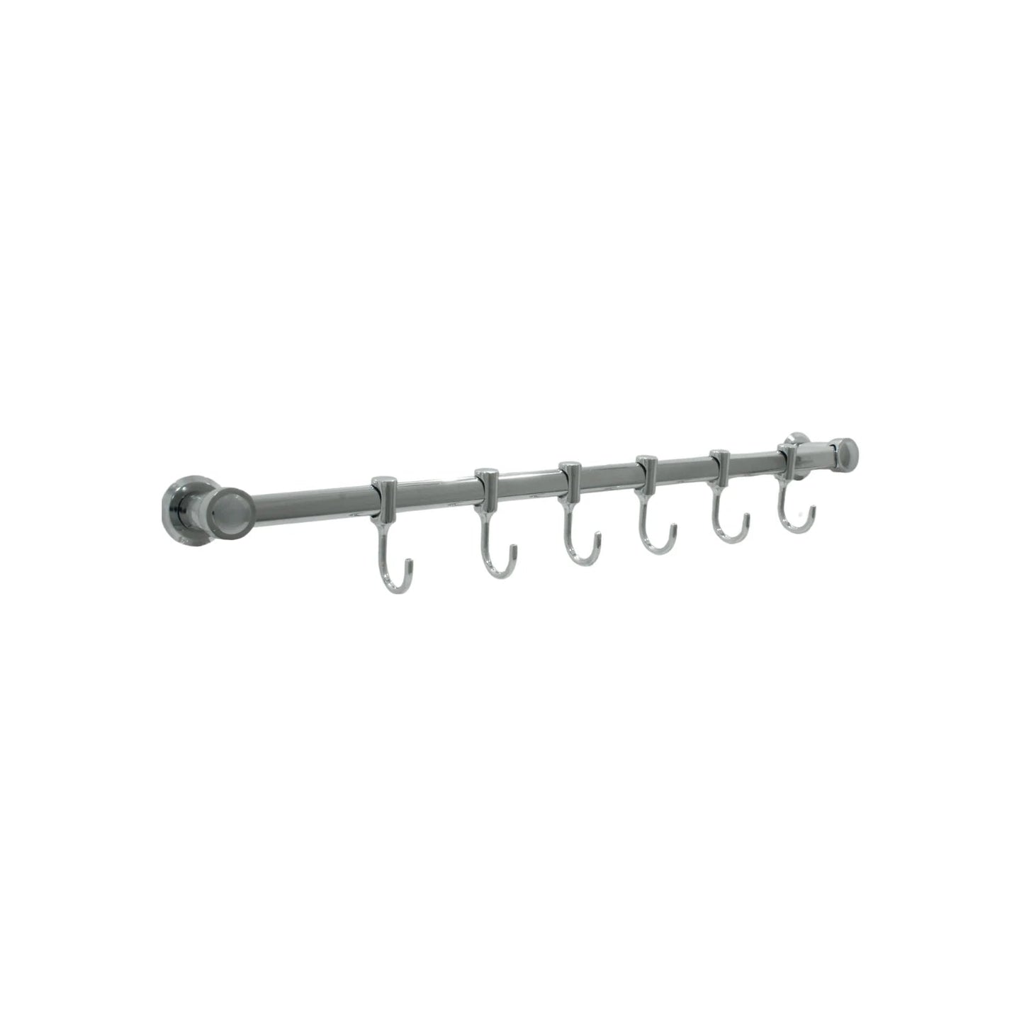 Barra organizadora de pared cromada con 6 ganchos deslizantes, para toallas, cocina o baño.