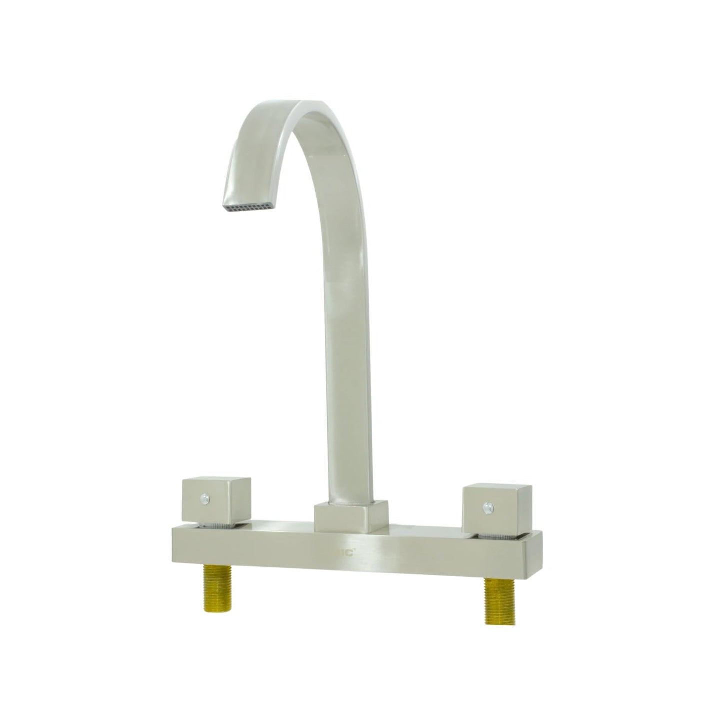 Mezcladora de fregadero 8 pulgadas níquel cepillado, caño alto curvo y manijas cuadradas para cocina