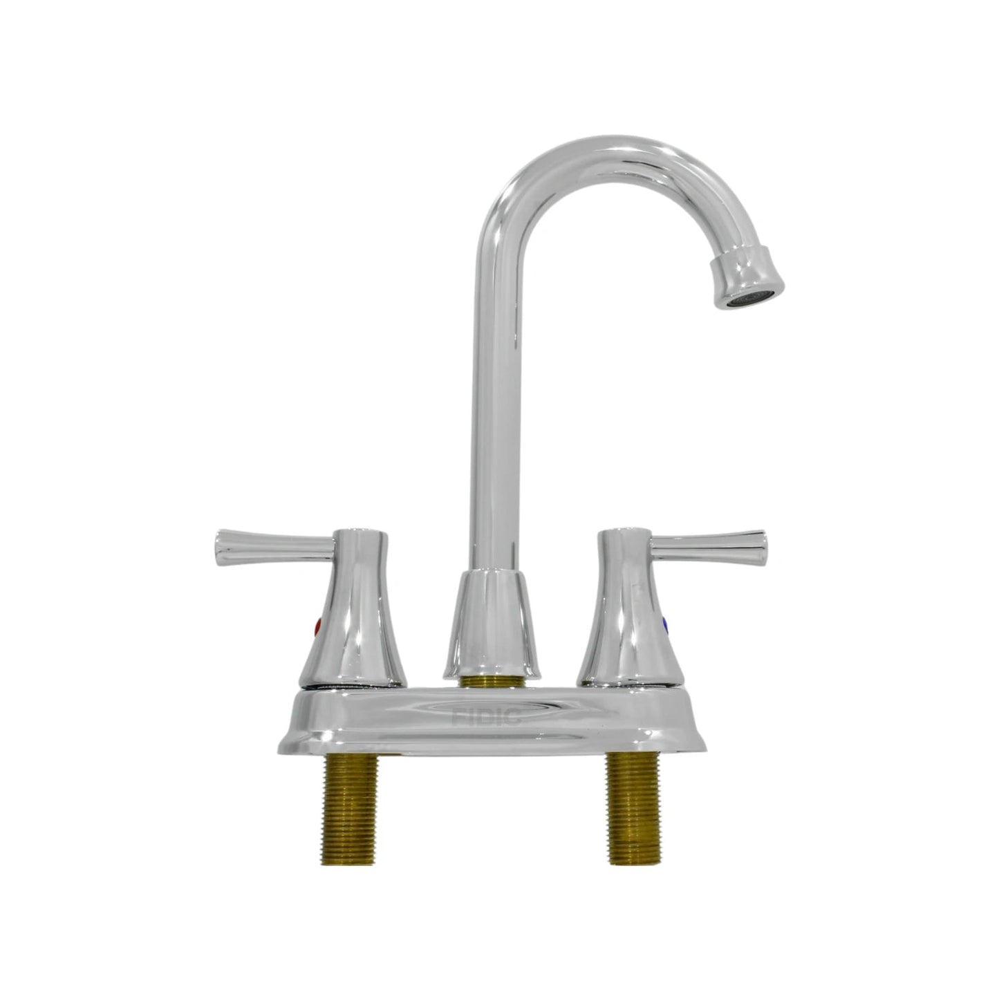 Mezcladora lavabo 4" Fidic cromada con cuello de ganso y dos manijas