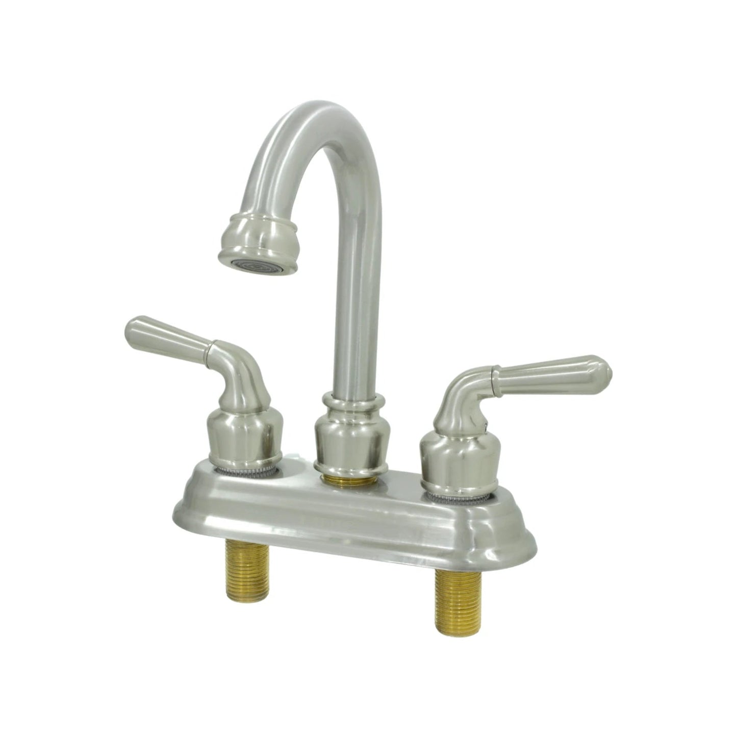Mezcladora de lavabo 4 pulg. níquel cepillado, doble manija, cuello de ganso, para baño