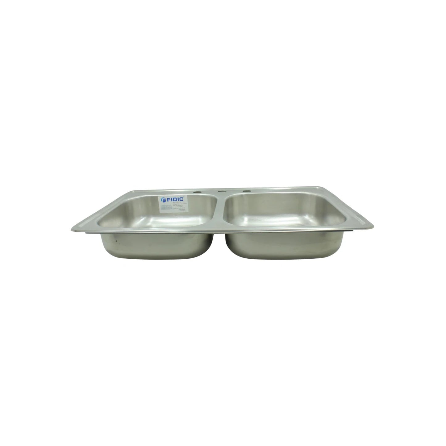 Tarja Fidic de acero inoxidable doble tina para cocina, con orificios de grifería, sobreponer.