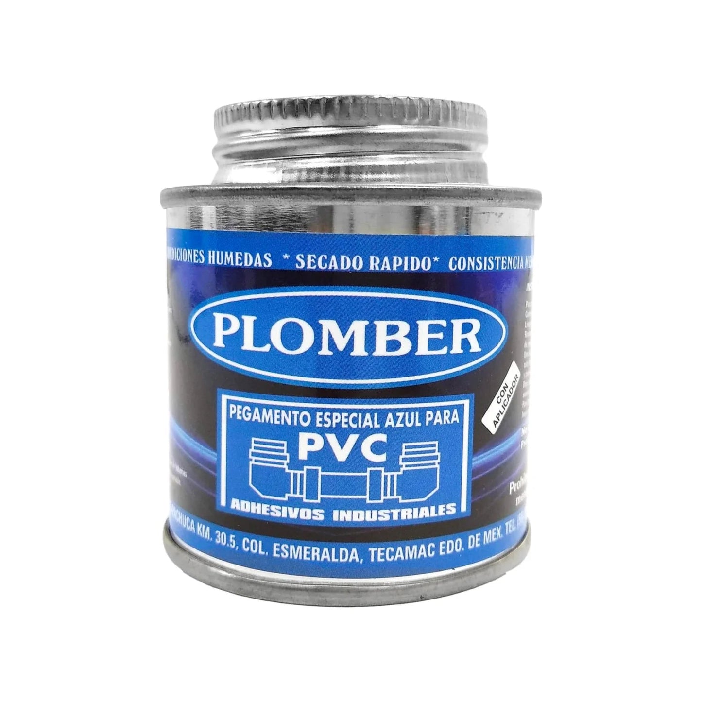 Pegamento especial azul Plomber para PVC con secado rápido y aplicador, ideal para tuberías y conexiones