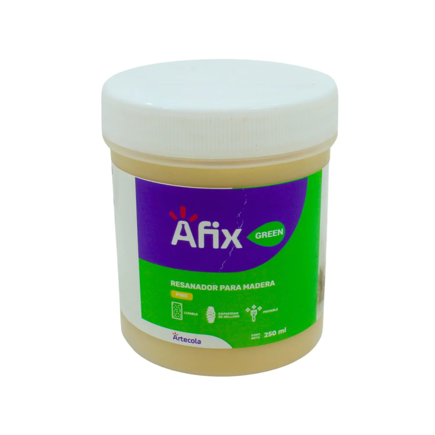 Resanador de madera Afix color pino 250ml, pasta rellena grietas, lijable y pintable