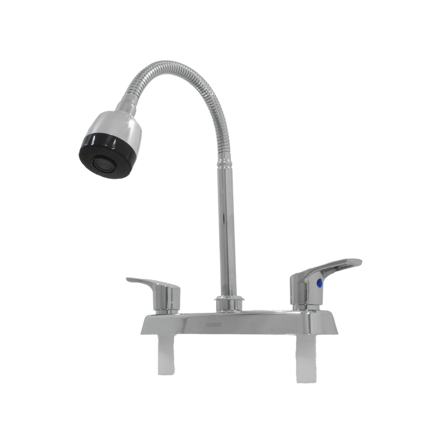 Mezcladora Genflux para fregadero de cocina, acabado cromo brillante, cuello flexible, 2 manerales