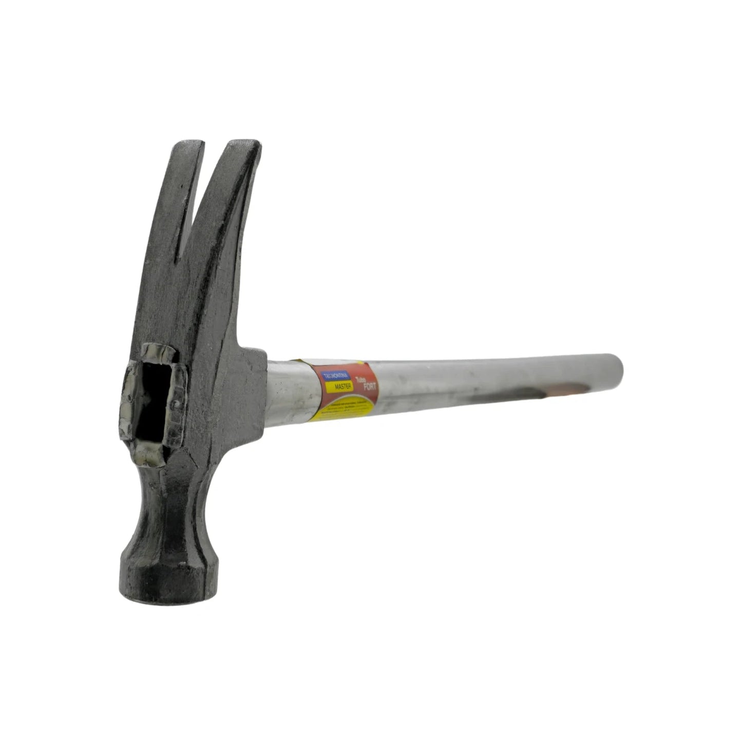 Martillo de garra recto Tramontina 20 oz con cabeza negra y cabo tubular metálico gris para construcción.