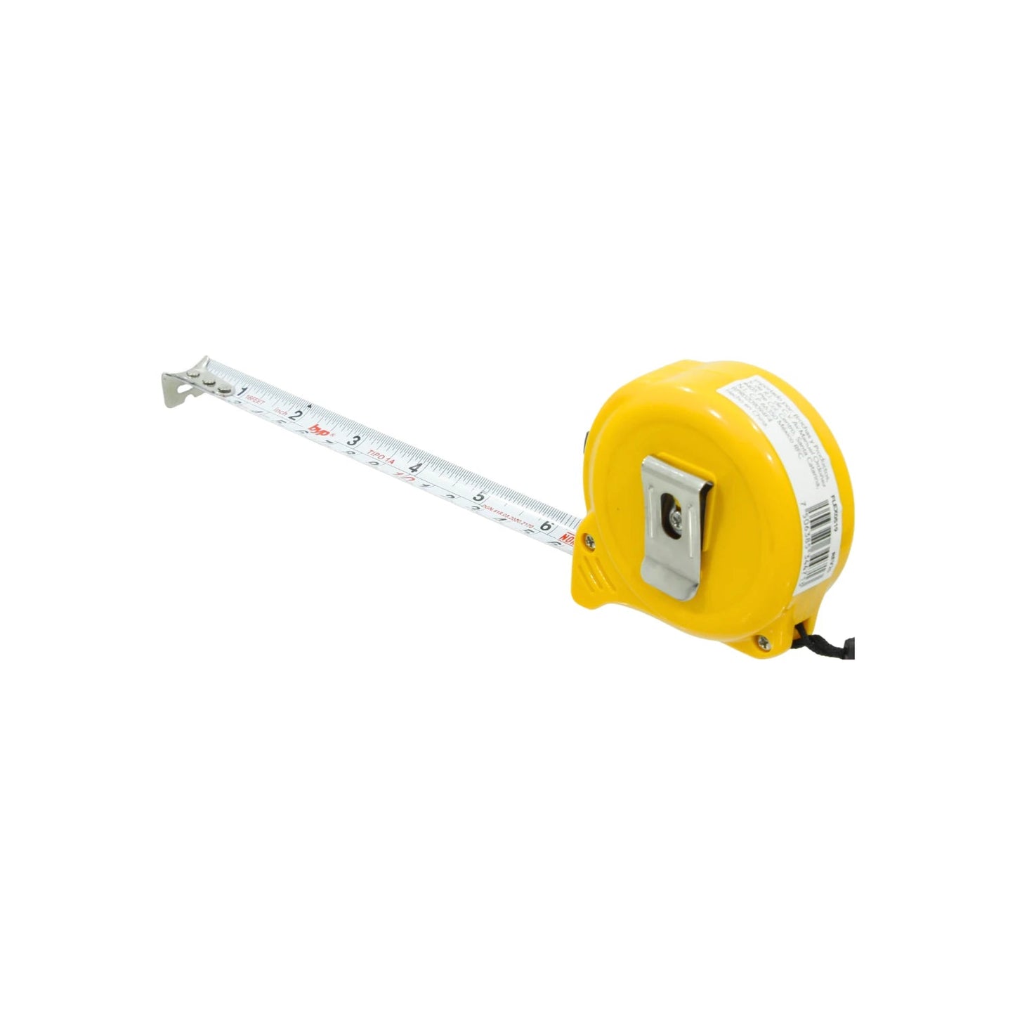 Flexómetro amarillo Byp 5 metros, cinta métrica metálica con gancho y clip de sujeción, ideal para obra