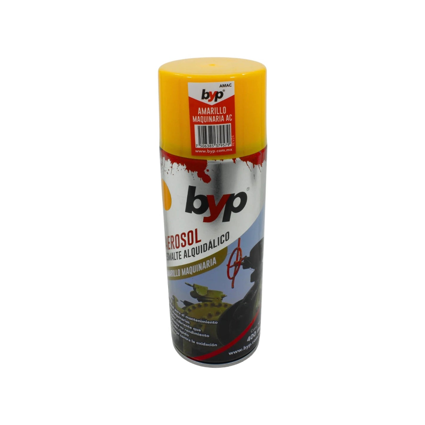 Pintura en aerosol BYP esmalte alquidálico amarillo maquinaria 400ml para mantenimiento industrial