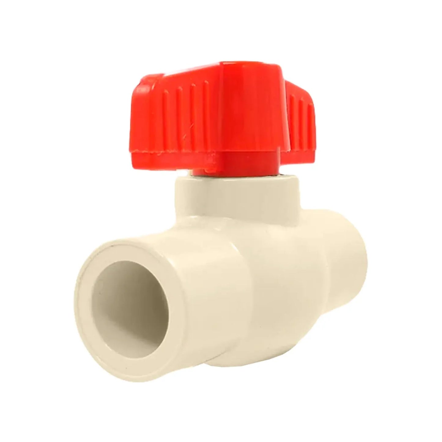 Válvula de bola CPVC beige 3/4 pulgada con manija roja, para tuberías de agua e hidráulicas