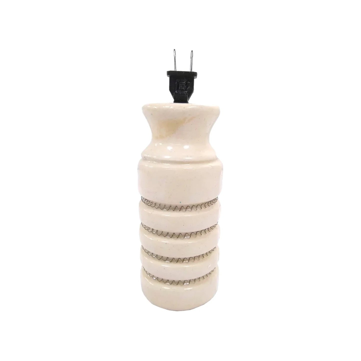Calentador eléctrico de porcelana color crema con resistencia expuesta y enchufe, para uso doméstico